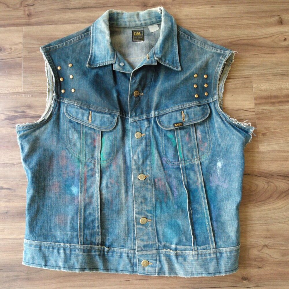 Vintage Denim Jean Jacket Vest Hand Painted XL 46" Chest "Lee Riders" - Picture 4 of 11